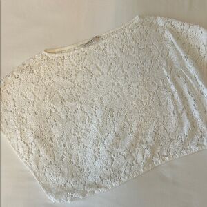 Trina Turk Cream Lace Blouse Bikini cover S open sides adjustable